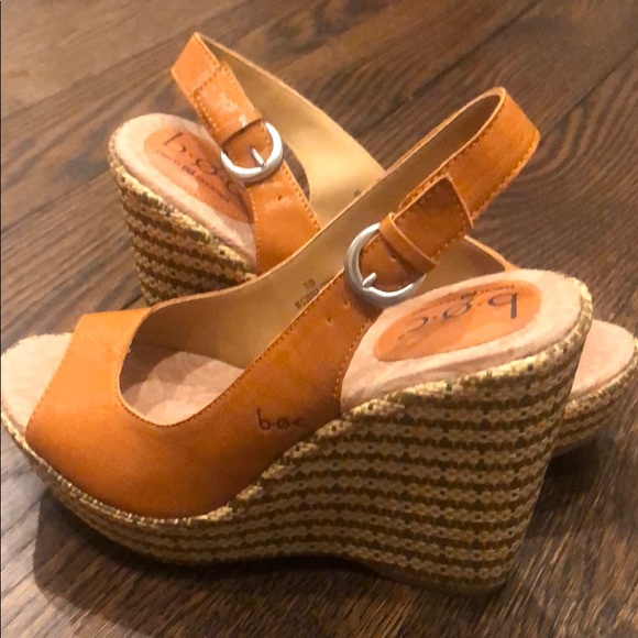 Wedge sling back  sandal orange tangerine leather - Picture 3 of 6